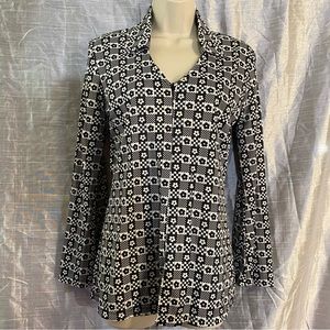 Morgan Sport top Y2K floral tunic, 1/4 zip front, split at front, bell cuff, L